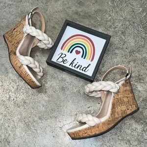 * Schutz cream, leather, cork wedges